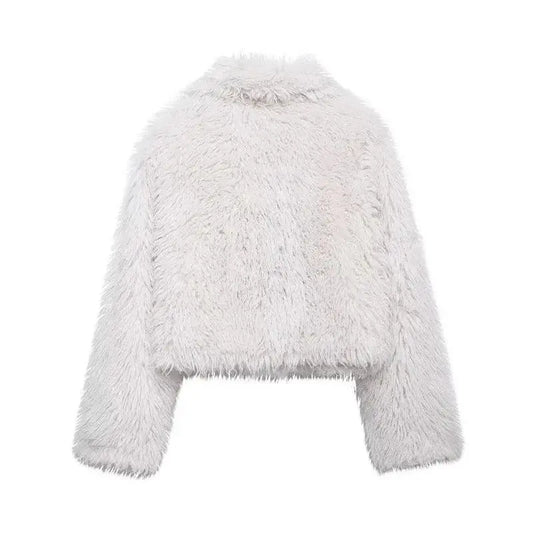 Koekop Women's Fashion Burgundy Asymmetric Thick Collar Fur Coat Vintage Casual Chic Temperament Lady Short Jacket SS69