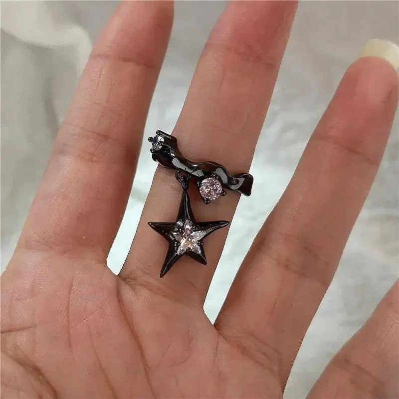 Kpop Goth Punk Vintage Aesthetic Geometric Irregular Star Silver Color Ring For Women Egirl Grunge Y2K EMO Jewelry Accessories SS69