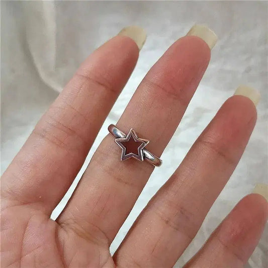 Kpop Goth Punk Vintage Aesthetic Geometric Irregular Star Silver Color Ring For Women Egirl Grunge Y2K EMO Jewelry Accessories SS69