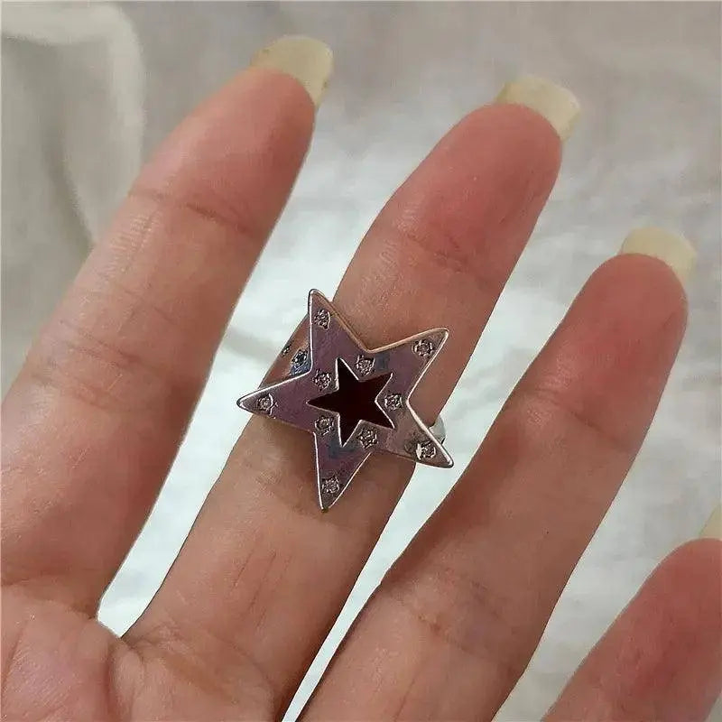 Kpop Goth Punk Vintage Aesthetic Geometric Irregular Star Silver Color Ring For Women Egirl Grunge Y2K EMO Jewelry Accessories SS69