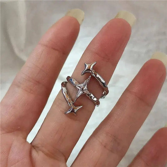 Kpop Goth Punk Vintage Aesthetic Geometric Irregular Star Silver Color Ring For Women Egirl Grunge Y2K EMO Jewelry Accessories SS69