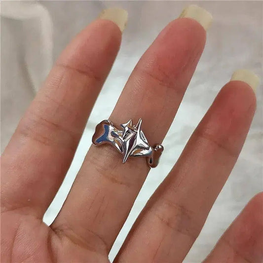 Kpop Goth Punk Vintage Aesthetic Geometric Irregular Star Silver Color Ring For Women Egirl Grunge Y2K EMO Jewelry Accessories SS69
