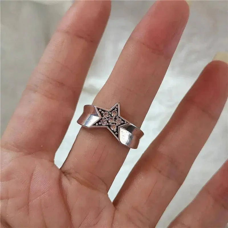 Kpop Goth Punk Vintage Aesthetic Geometric Irregular Star Silver Color Ring For Women Egirl Grunge Y2K EMO Jewelry Accessories SS69