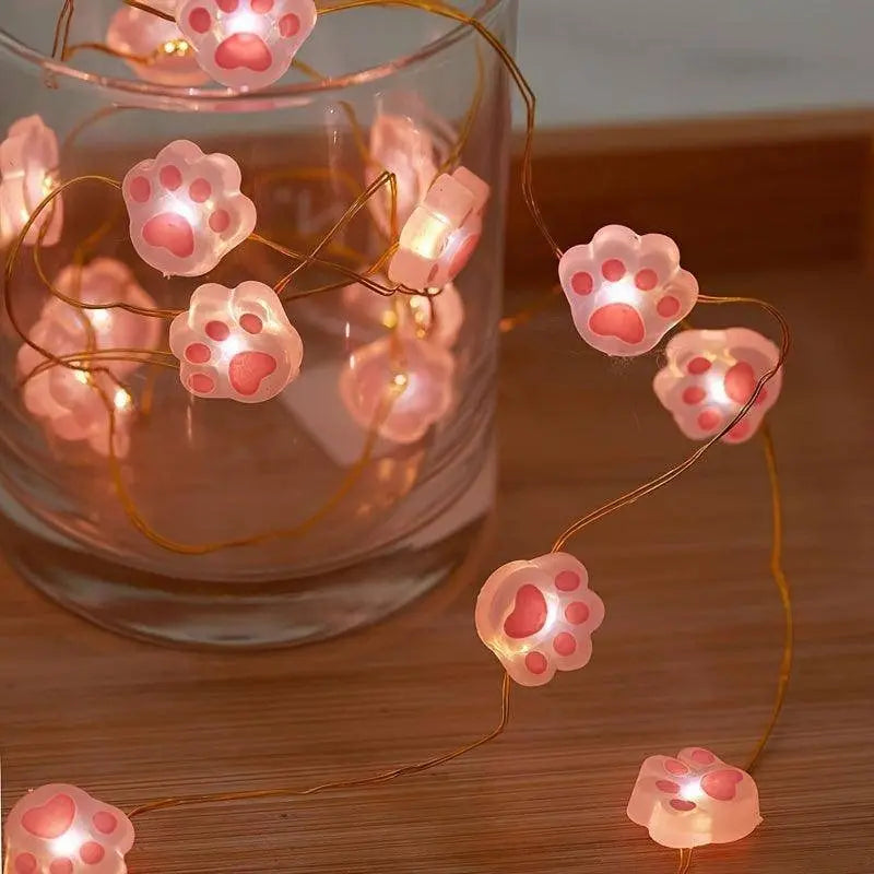 LED Cat Paw String Lights - 20 LEDs, Battery-Powered, Energy-Efficient for Christmas & Holiday Decor, Perfect for Living Room, Bedroom, and Party Ambiance SS69