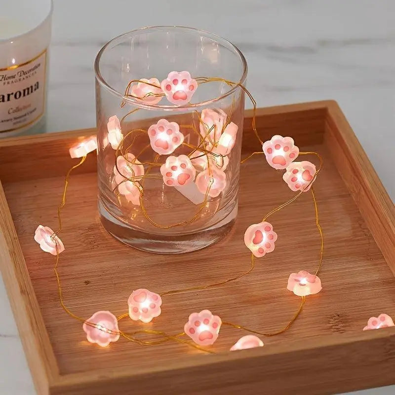 LED Cat Paw String Lights - 20 LEDs, Battery-Powered, Energy-Efficient for Christmas & Holiday Decor, Perfect for Living Room, Bedroom, and Party Ambiance SS69