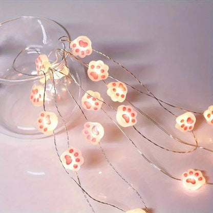 LED Cat Paw String Lights - 20 LEDs, Battery-Powered, Energy-Efficient for Christmas & Holiday Decor, Perfect for Living Room, Bedroom, and Party Ambiance SS69