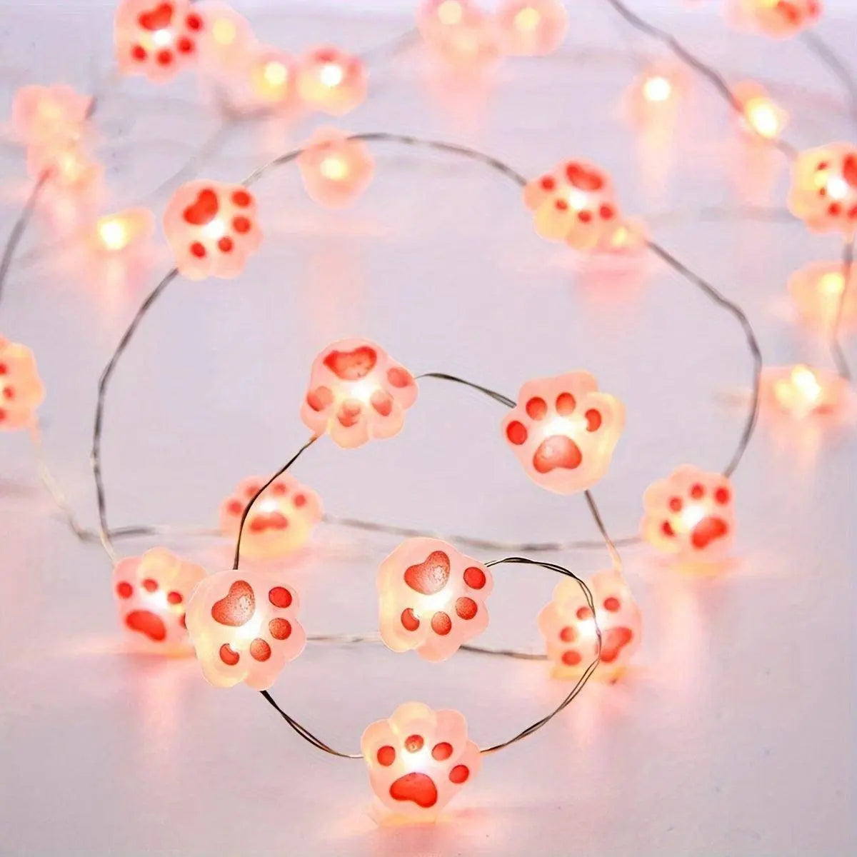 LED Cat Paw String Lights - 20 LEDs, Battery-Powered, Energy-Efficient for Christmas & Holiday Decor, Perfect for Living Room, Bedroom, and Party Ambiance SS69