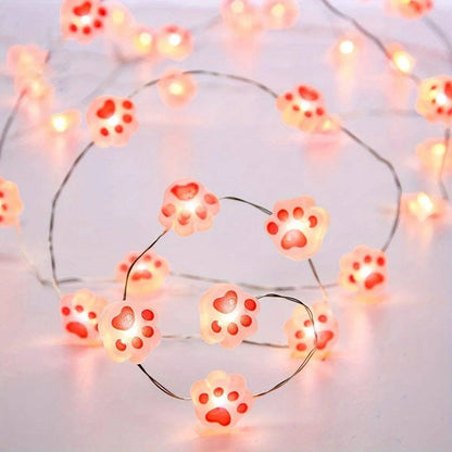 LED Cat Paw String Lights - 20 LEDs, Battery-Powered, Energy-Efficient for Christmas & Holiday Decor, Perfect for Living Room, Bedroom, and Party Ambiance SS69