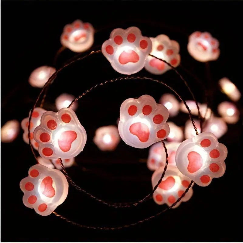 LED Cat Paw String Lights - 20 LEDs, Battery-Powered, Energy-Efficient for Christmas & Holiday Decor, Perfect for Living Room, Bedroom, and Party Ambiance SS69 8.69 Pink