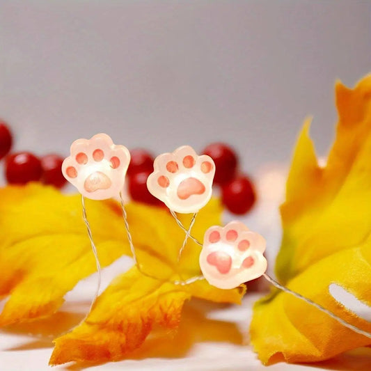 LED Cat Paw String Lights - 20 LEDs, Battery-Powered, Energy-Efficient for Christmas & Holiday Decor, Perfect for Living Room, Bedroom, and Party Ambiance SS69