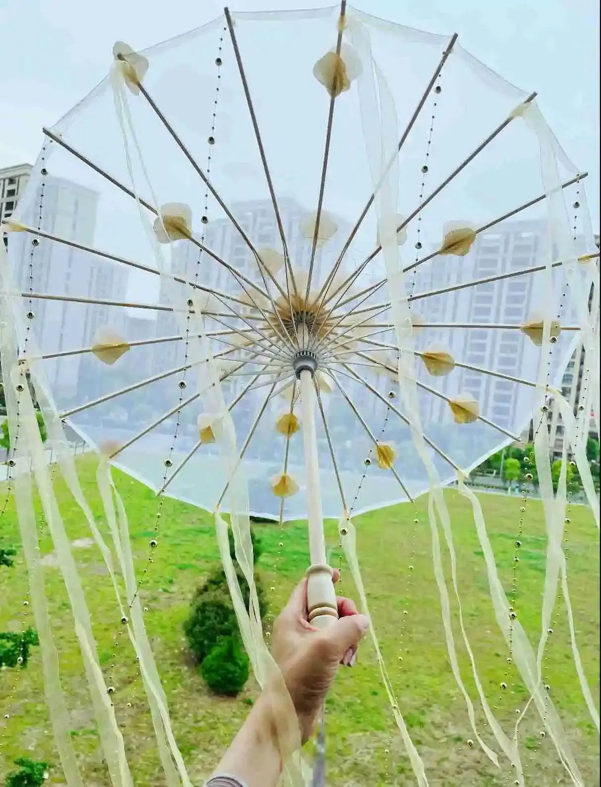 LED Chinese Japan Yarn Oiled Paper Silk Cloth Umbrella Costume Ancient Princess Umbrella Drama White Craft Umbrella Cosplay - SS69