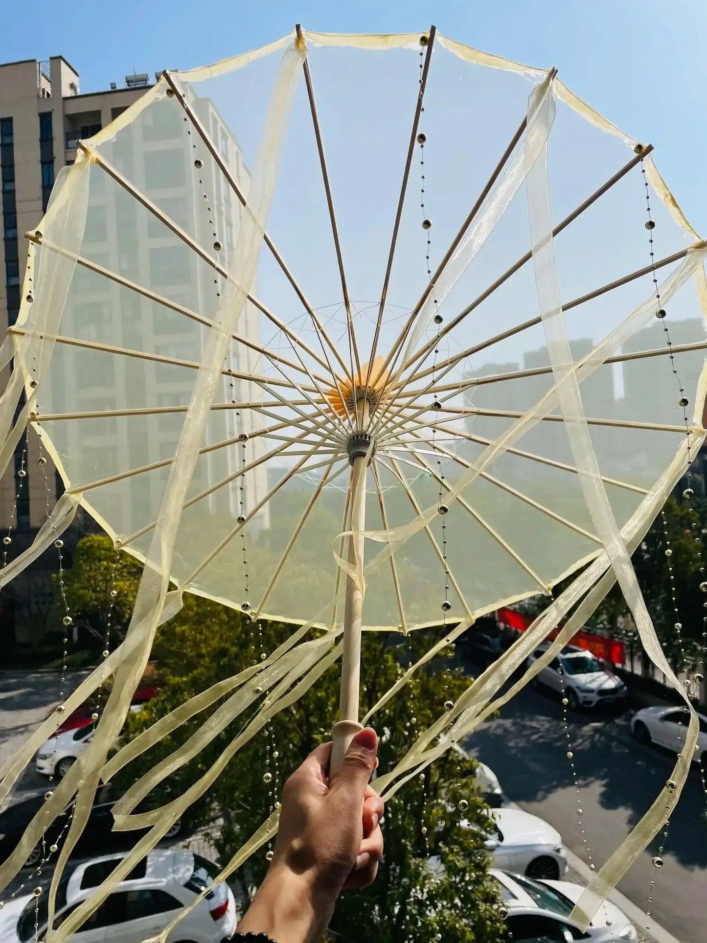 LED Chinese Japan Yarn Oiled Paper Silk Cloth Umbrella Costume Ancient Princess Umbrella Drama White Craft Umbrella Cosplay - SS69