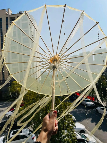 LED Chinese Japan Yarn Oiled Paper Silk Cloth Umbrella Costume Ancient Princess Umbrella Drama White Craft Umbrella Cosplay - SS69