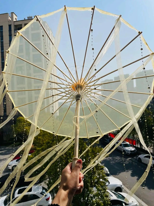 LED Chinese Japan Yarn Oiled Paper Silk Cloth Umbrella Costume Ancient Princess Umbrella Drama White Craft Umbrella Cosplay - SS69