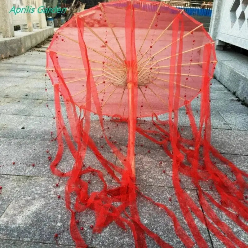 LED Chinese Japan Yarn Oiled Paper Silk Cloth Umbrella Costume Ancient Princess Umbrella Drama White Craft Umbrella Cosplay - SS69