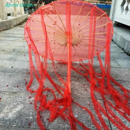 LED Chinese Japan Yarn Oiled Paper Silk Cloth Umbrella Costume Ancient Princess Umbrella Drama White Craft Umbrella Cosplay - SS69