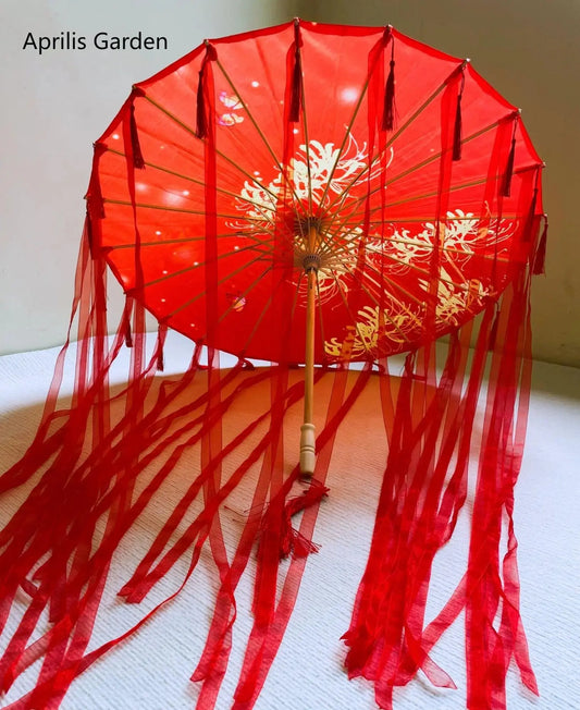 LED Chinese Japan Yarn Oiled Paper Silk Cloth Umbrella Costume Ancient Princess Umbrella Drama White Craft Umbrella Cosplay - SS69