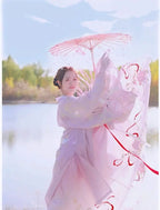 LED Chinese Japan Yarn Oiled Paper Silk Cloth Umbrella Costume Ancient Princess Umbrella Drama White Craft Umbrella Cosplay - SS69