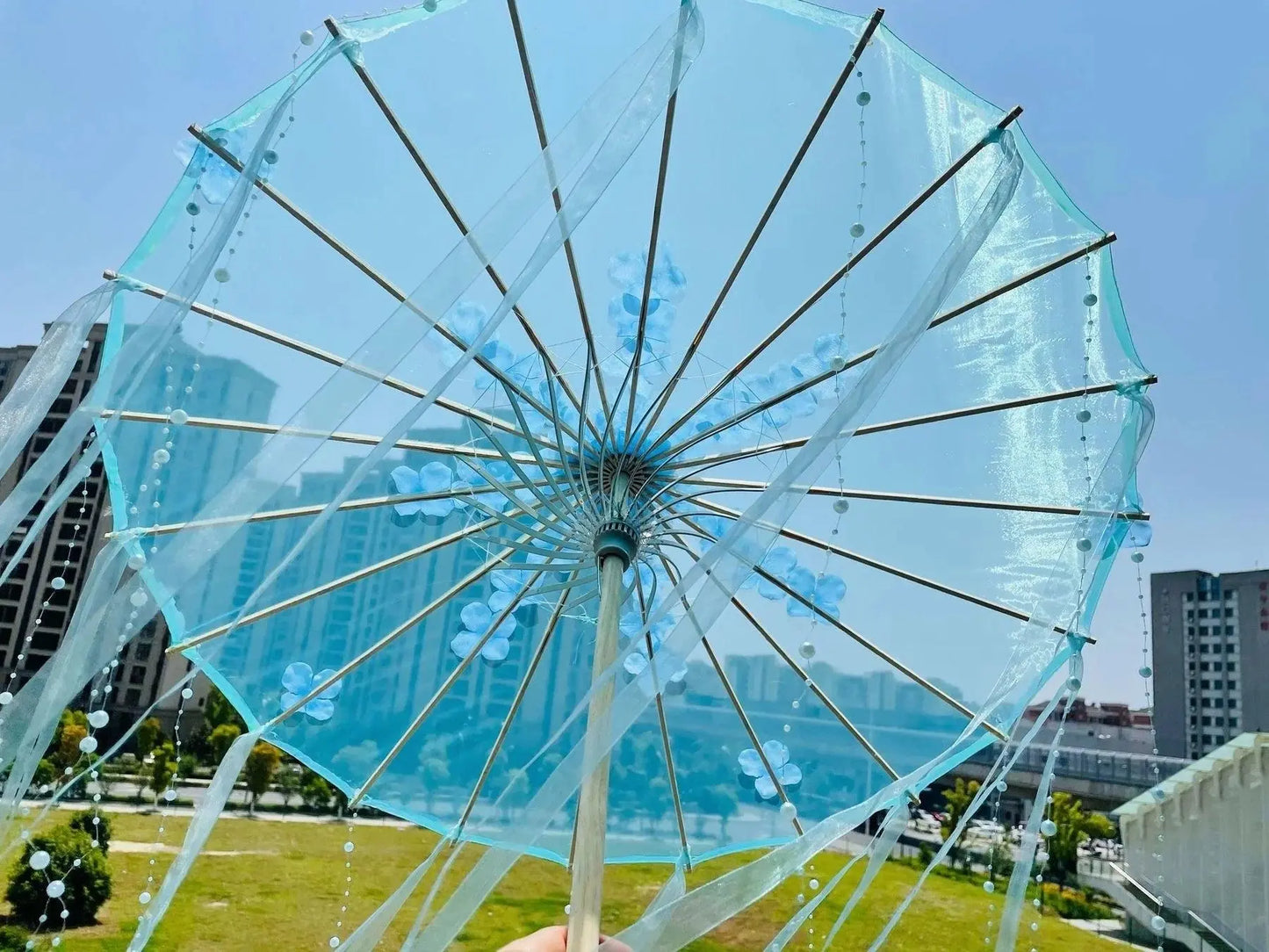 LED Chinese Japan Yarn Oiled Paper Silk Cloth Umbrella Costume Ancient Princess Umbrella Drama White Craft Umbrella Cosplay - SS69