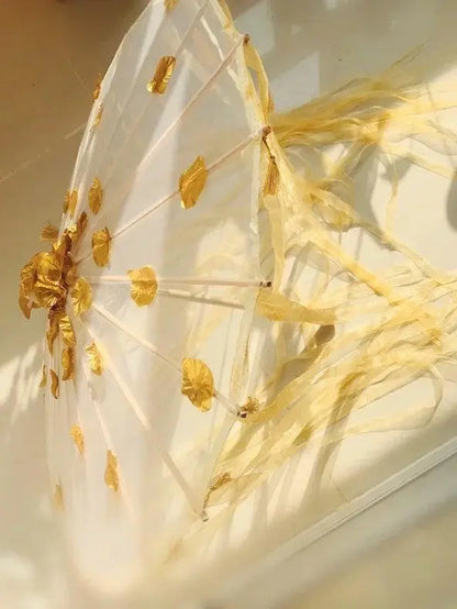 LED Chinese Japan Yarn Oiled Paper Silk Cloth Umbrella Costume Ancient Princess Umbrella Drama White Craft Umbrella Cosplay - SS69