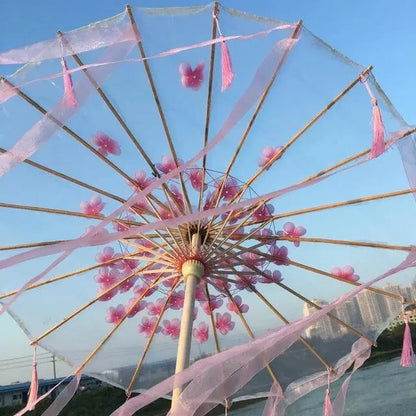 LED Chinese Japan Yarn Oiled Paper Silk Cloth Umbrella Costume Ancient Princess Umbrella Drama White Craft Umbrella Cosplay - SS69