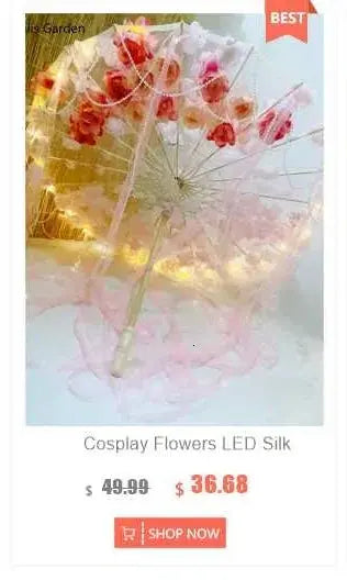 LED Chinese Japan Yarn Oiled Paper Silk Cloth Umbrella Costume Ancient Princess Umbrella Drama White Craft Umbrella Cosplay SS69