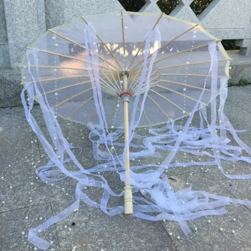 LED Chinese Japan Yarn Oiled Paper Silk Cloth Umbrella Costume Ancient Princess Umbrella Drama White Craft Umbrella Cosplay SS69