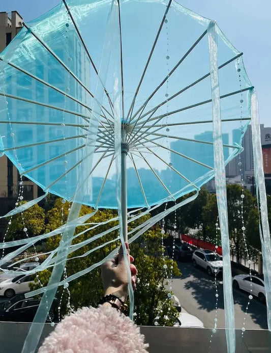 LED Chinese Japan Yarn Oiled Paper Silk Cloth Umbrella Costume Ancient Princess Umbrella Drama White Craft Umbrella Cosplay SS69