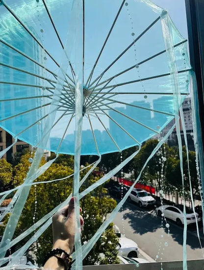 LED Chinese Japan Yarn Oiled Paper Silk Cloth Umbrella Costume Ancient Princess Umbrella Drama White Craft Umbrella Cosplay SS69