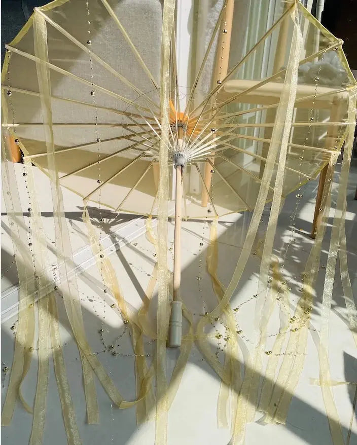 LED Chinese Japan Yarn Oiled Paper Silk Cloth Umbrella Costume Ancient Princess Umbrella Drama White Craft Umbrella Cosplay SS69