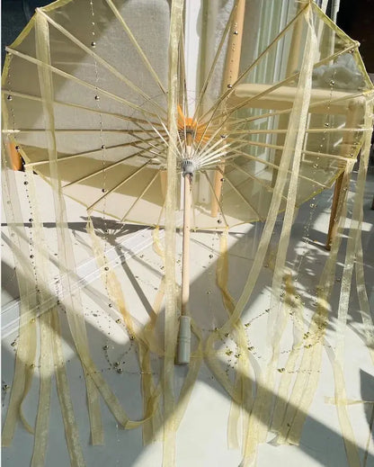 LED Chinese Japan Yarn Oiled Paper Silk Cloth Umbrella Costume Ancient Princess Umbrella Drama White Craft Umbrella Cosplay SS69