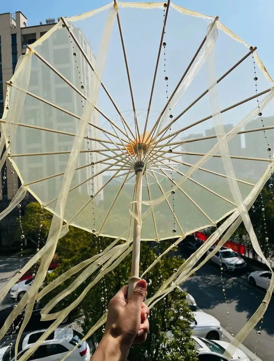 LED Chinese Japan Yarn Oiled Paper Silk Cloth Umbrella Costume Ancient Princess Umbrella Drama White Craft Umbrella Cosplay SS69