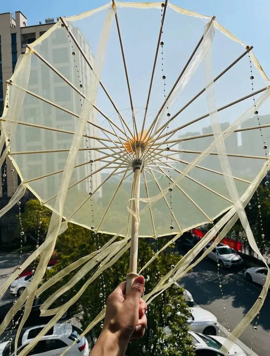 LED Chinese Japan Yarn Oiled Paper Silk Cloth Umbrella Costume Ancient Princess Umbrella Drama White Craft Umbrella Cosplay SS69