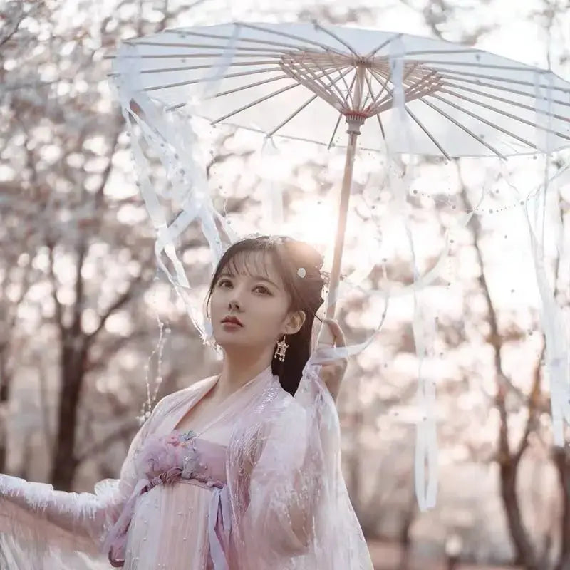 LED Chinese Japan Yarn Oiled Paper Silk Cloth Umbrella Costume Ancient Princess Umbrella Drama White Craft Umbrella Cosplay SS69