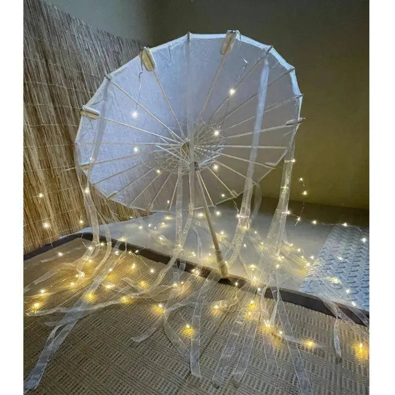 LED Chinese Japan Yarn Oiled Paper Silk Cloth Umbrella Costume Ancient Princess Umbrella Drama White Craft Umbrella Cosplay SS69
