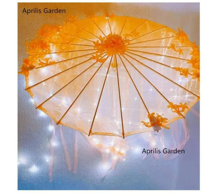 LED Chinese Japan Yarn Oiled Paper Silk Cloth Umbrella Costume Ancient Princess Umbrella Drama White Craft Umbrella Cosplay SS69