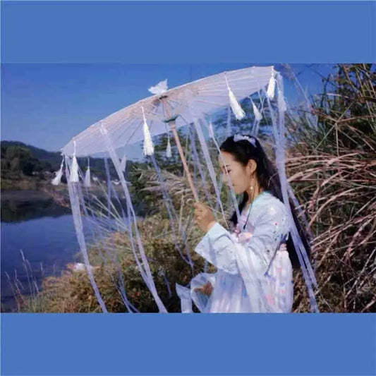 LED Chinese Japan Yarn Oiled Paper Silk Cloth Umbrella Costume Ancient Princess Umbrella Drama White Craft Umbrella Cosplay SS69