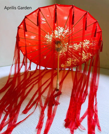 LED Chinese Japan Yarn Oiled Paper Silk Cloth Umbrella Costume Ancient Princess Umbrella Drama White Craft Umbrella Cosplay SS69