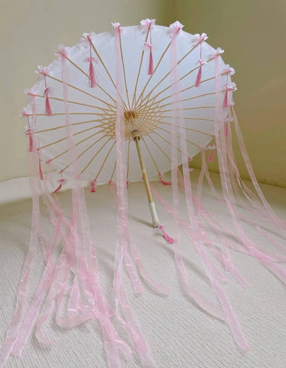LED Chinese Japan Yarn Oiled Paper Silk Cloth Umbrella Costume Ancient Princess Umbrella Drama White Craft Umbrella Cosplay SS69