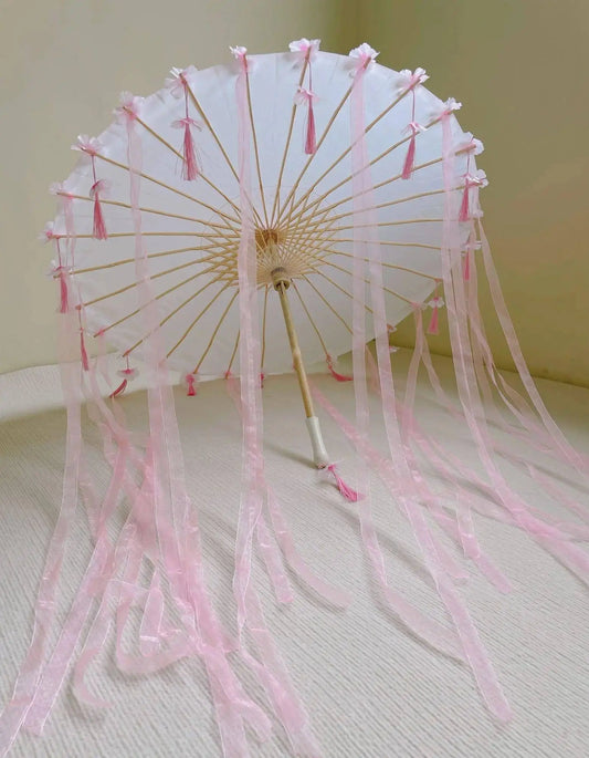 LED Chinese Japan Yarn Oiled Paper Silk Cloth Umbrella Costume Ancient Princess Umbrella Drama White Craft Umbrella Cosplay SS69
