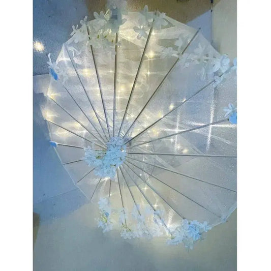 LED Chinese Japan Yarn Oiled Paper Silk Cloth Umbrella Costume Ancient Princess Umbrella Drama White Craft Umbrella Cosplay SS69