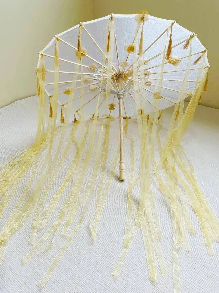 LED Chinese Japan Yarn Oiled Paper Silk Cloth Umbrella Costume Ancient Princess Umbrella Drama White Craft Umbrella Cosplay SS69