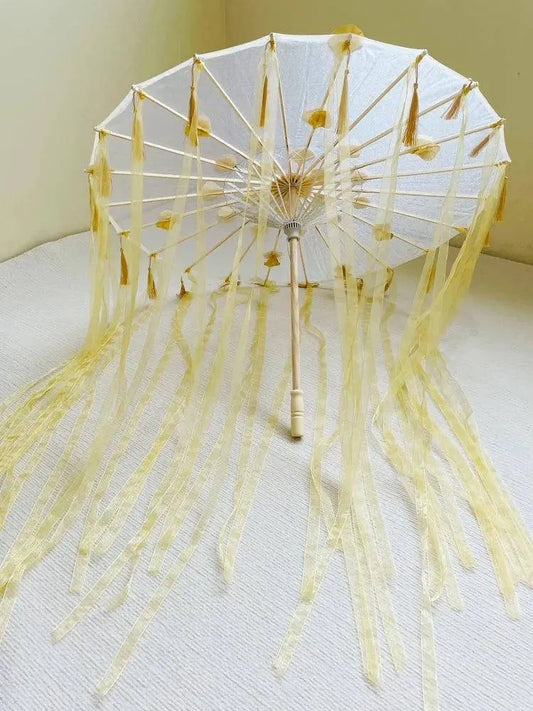 LED Chinese Japan Yarn Oiled Paper Silk Cloth Umbrella Costume Ancient Princess Umbrella Drama White Craft Umbrella Cosplay SS69