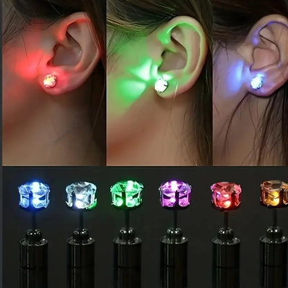 LED Flashing Color-Changing Earrings - Fashion Party Accessory, Glow in the Dark Cubic Zirconia Studs - SS69