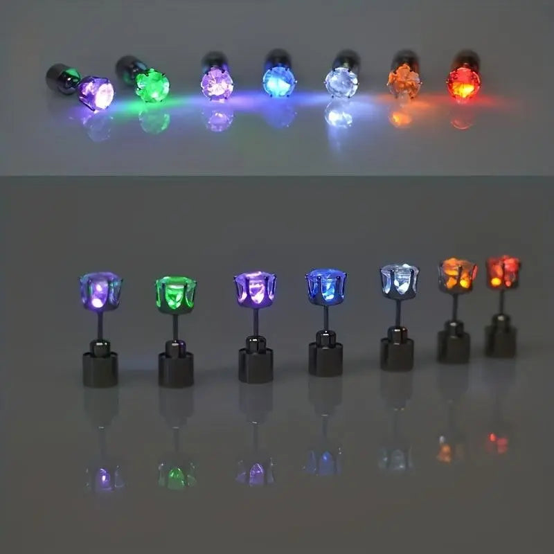 LED Flashing Color-Changing Earrings - Fashion Party Accessory, Glow in the Dark Cubic Zirconia Studs - SS69