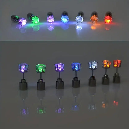 LED Flashing Color-Changing Earrings - Fashion Party Accessory, Glow in the Dark Cubic Zirconia Studs - SS69