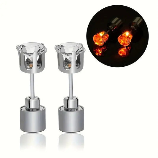 LED Flashing Color-Changing Earrings - Fashion Party Accessory, Glow in the Dark Cubic Zirconia Studs - SS69