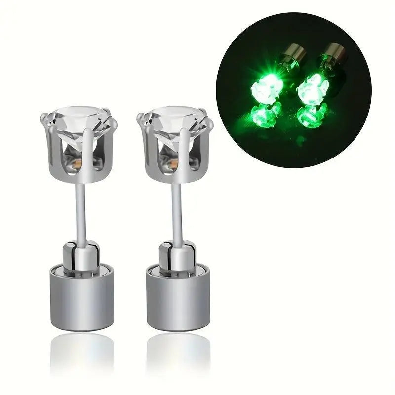 LED Flashing Color-Changing Earrings - Fashion Party Accessory, Glow in the Dark Cubic Zirconia Studs - SS69