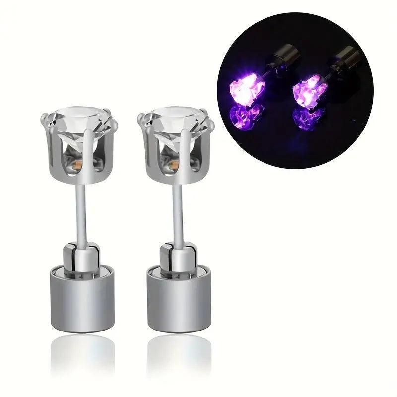 LED Flashing Color-Changing Earrings - Fashion Party Accessory, Glow in the Dark Cubic Zirconia Studs - SS69