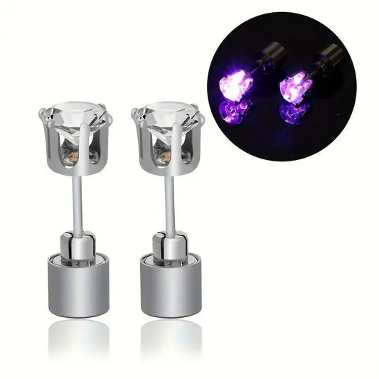 LED Flashing Color-Changing Earrings - Fashion Party Accessory, Glow in the Dark Cubic Zirconia Studs - SS69